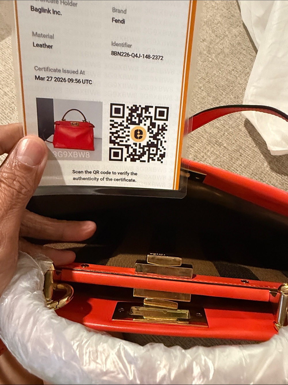 Fendi Peekaboo Orange Top-Handle Leather Satchel - Picture 6 of 9